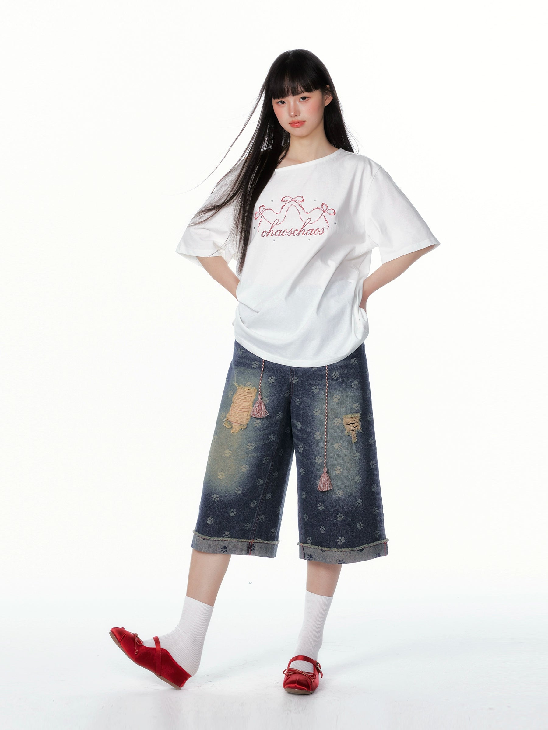 Vintage Washed Cropped Denim Jeans