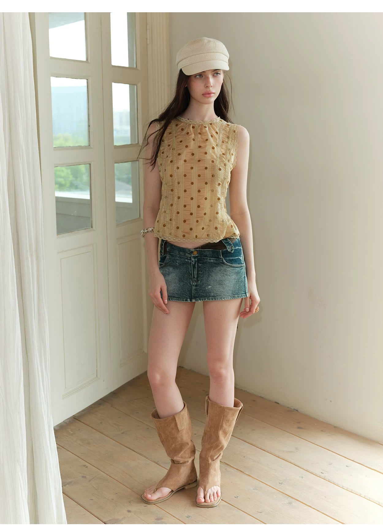 Vintage Washed V-Waist Denim Mini Skirt NeverMore