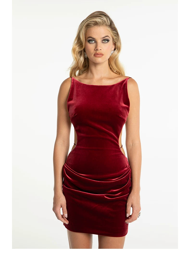 Crystal-Trim Velvet Backless Dress