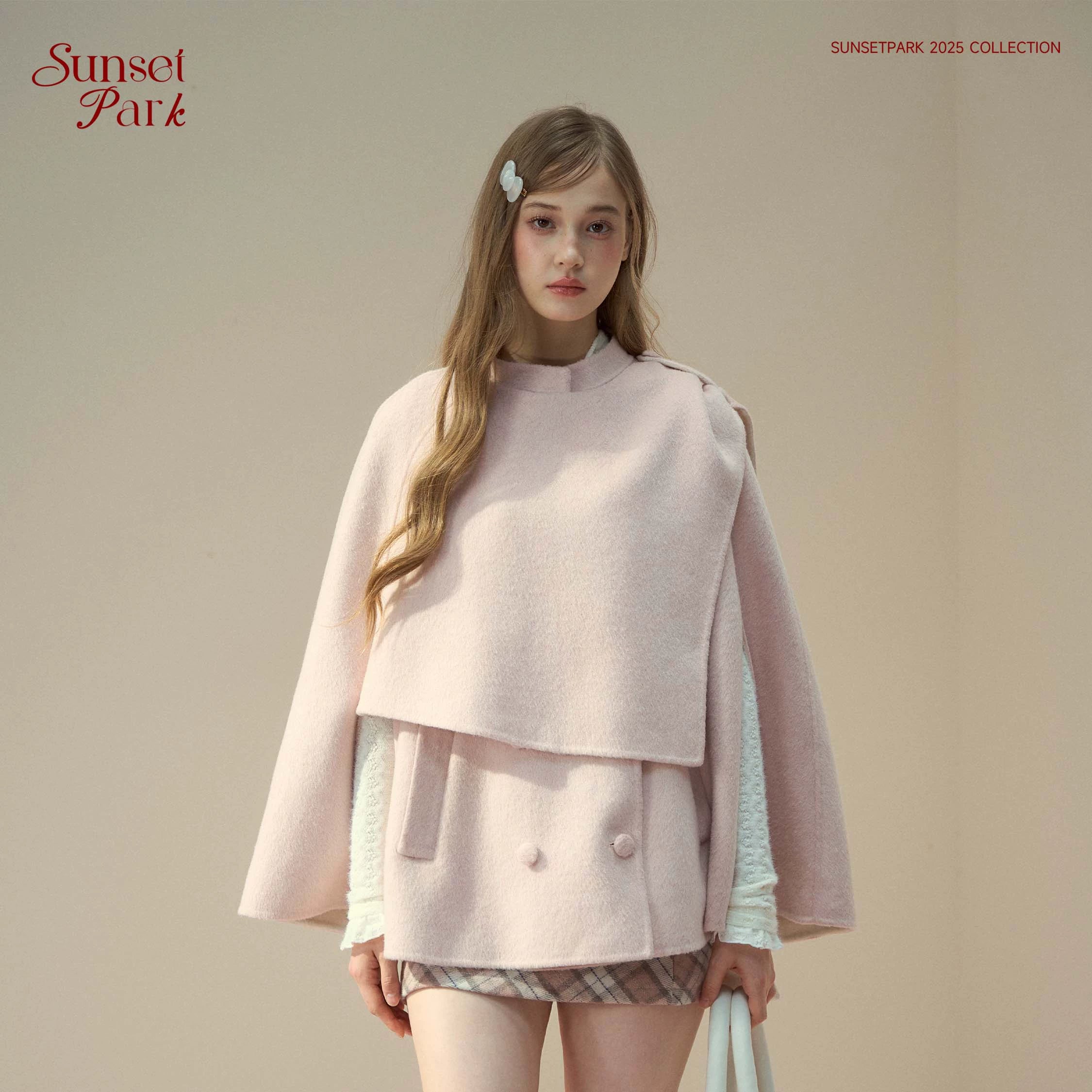 Wool Double-Faced Pink Cape Coat - CHINASQUAD