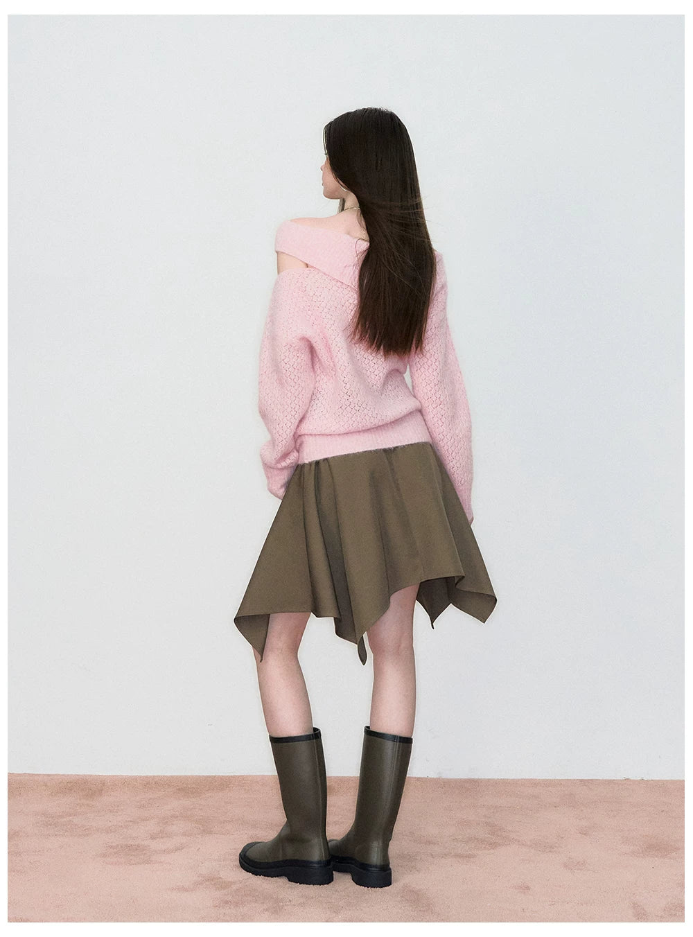 Off-Shoulder Relaxed Alpaca Knit Sweater