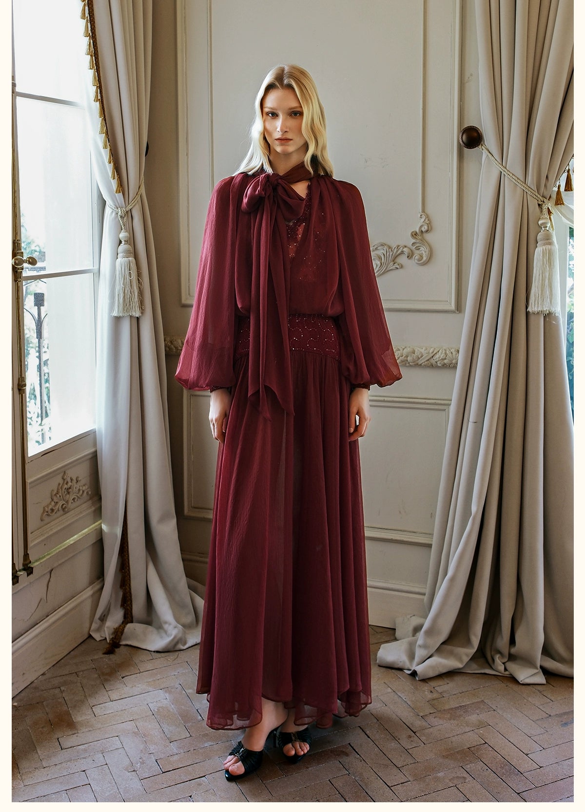 Milena Chiffon Lace Lantern Sleeve Midi Dresse - CHINASQUAD