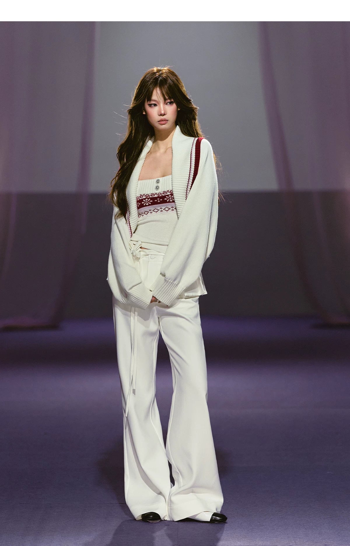 Fair Isle Snowflake Knit Vest & Contrast Cropped Cardigan Set