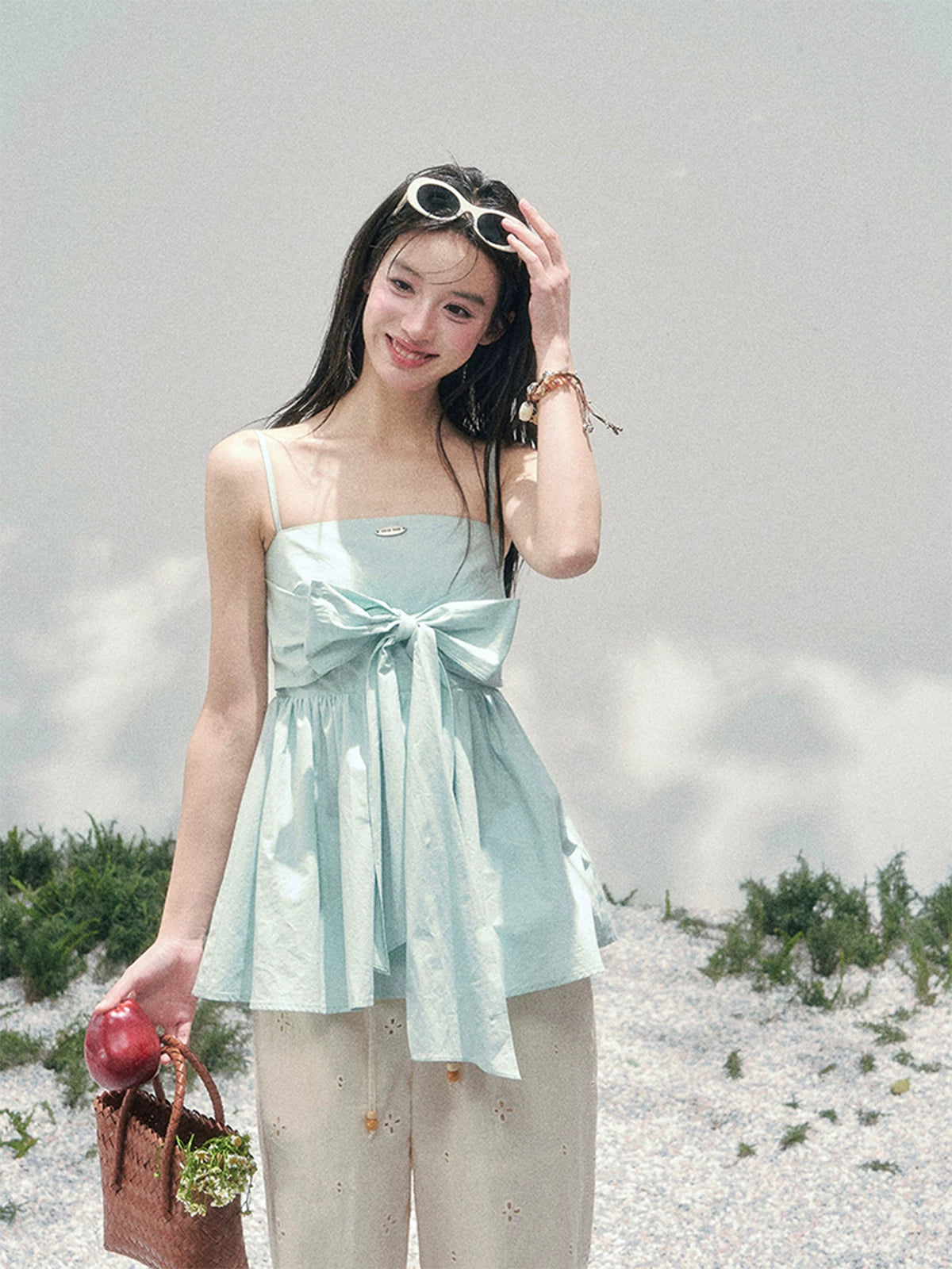 Blue Whisper Bow Camisole Top