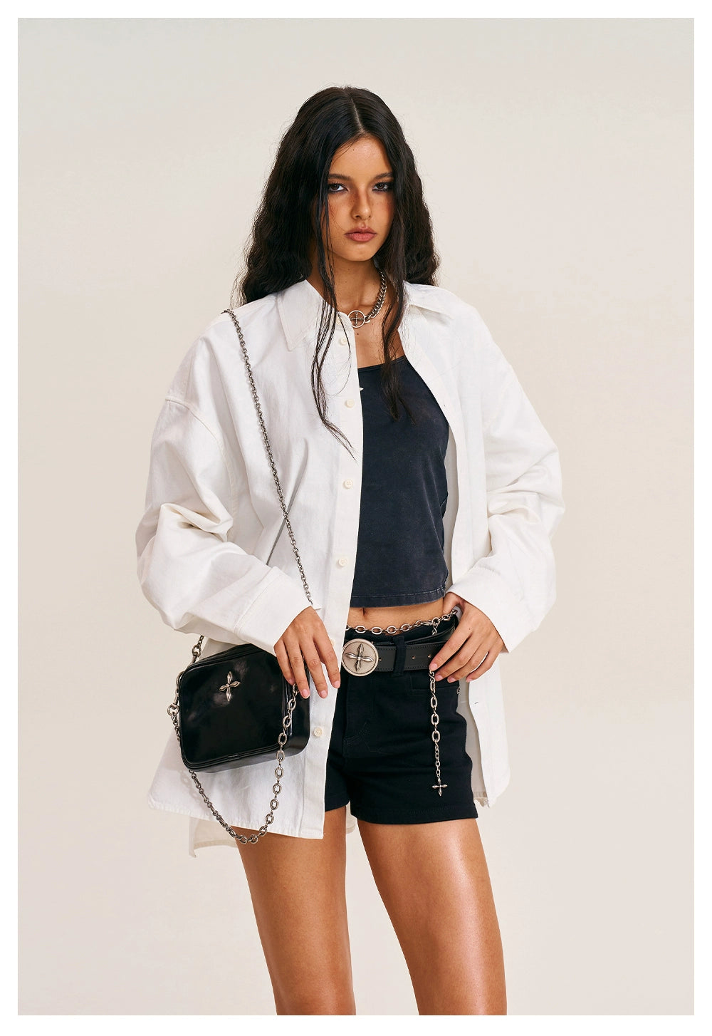 Compass Badge Leather Chain Bag (Small)