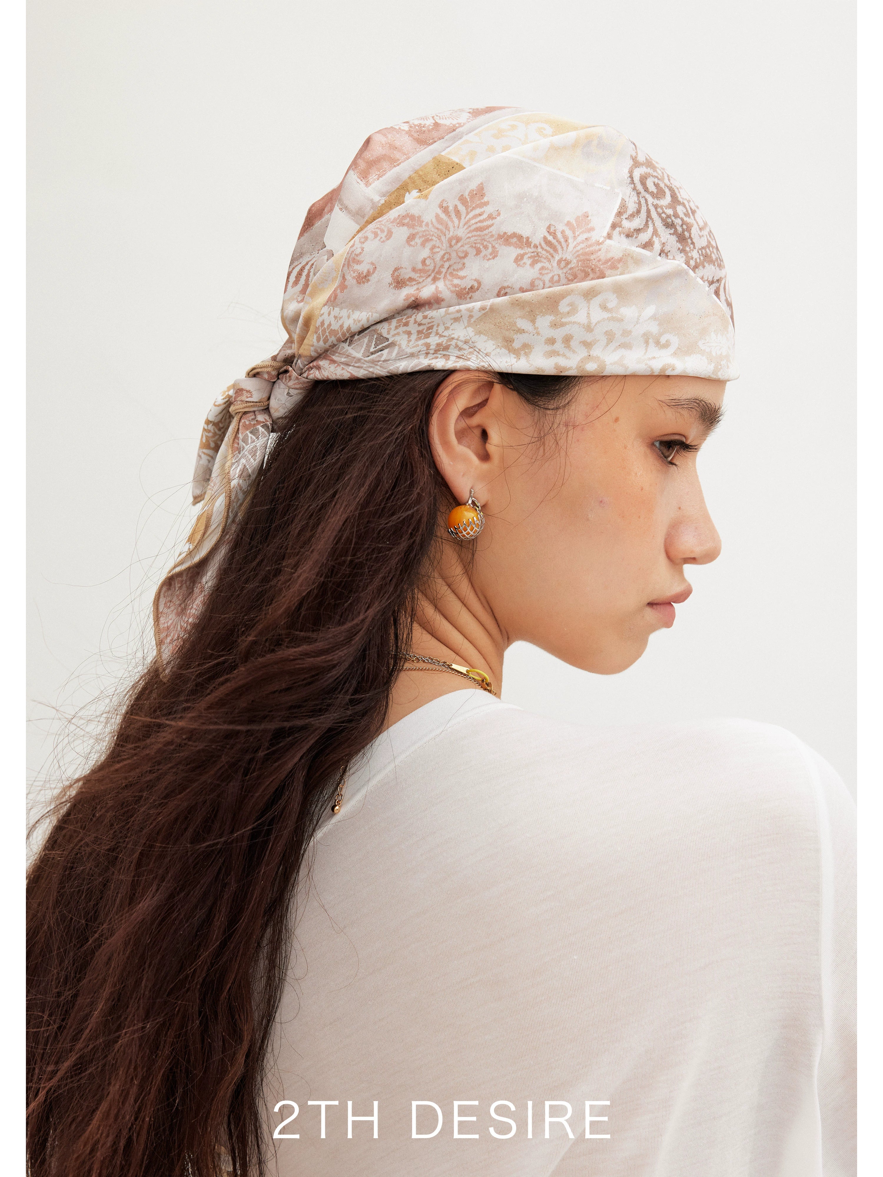 Printed Tie-Up Silk Scarf Headscarf Head Wrap - CHINASQUAD
