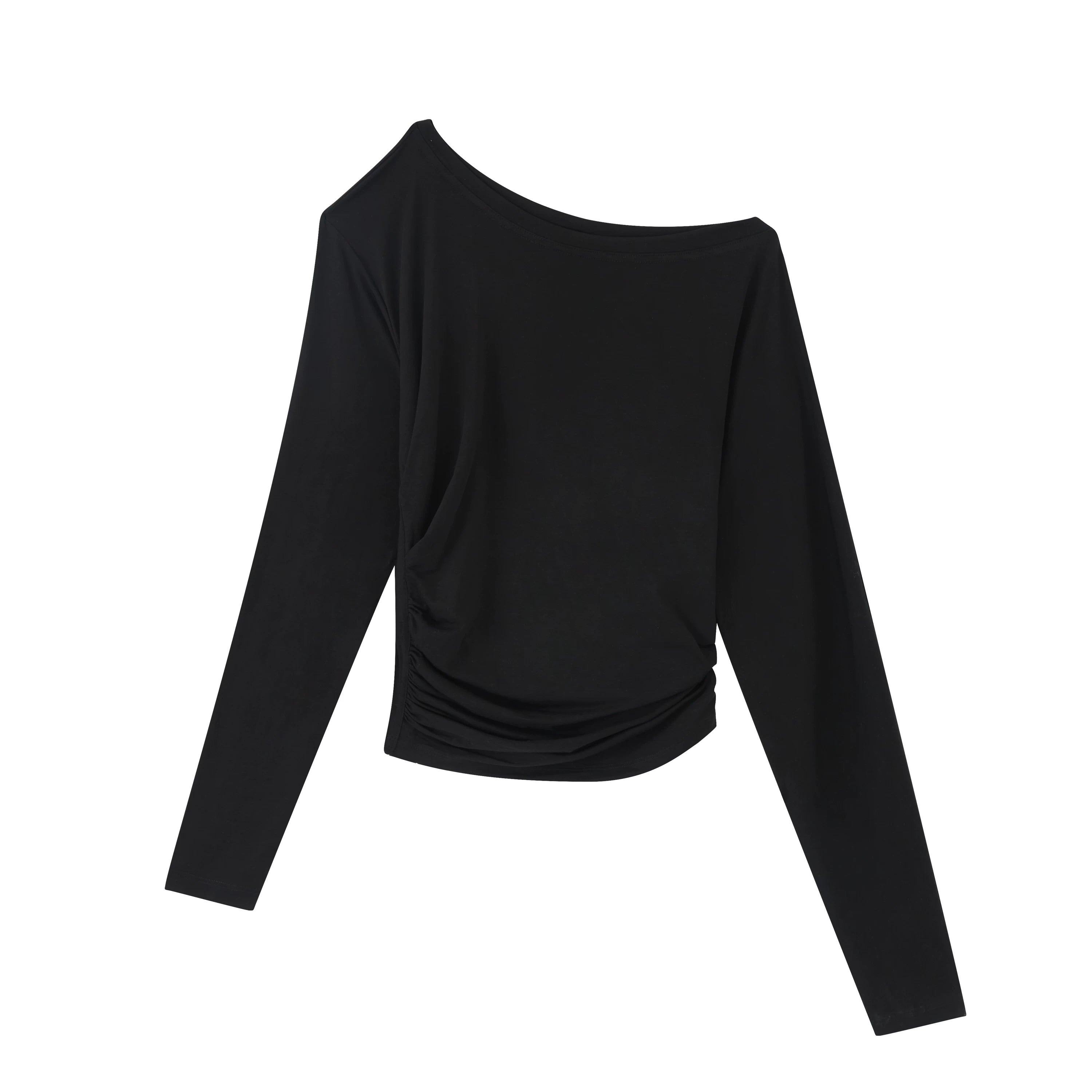 Draped Lyocell Off-Shoulder Long Sleeve T-Shirt