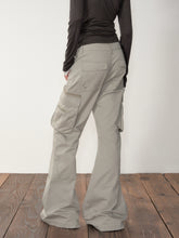 Gray-Green 3D Pockets Cargo Zipper Flare Pants - CHINASQUAD