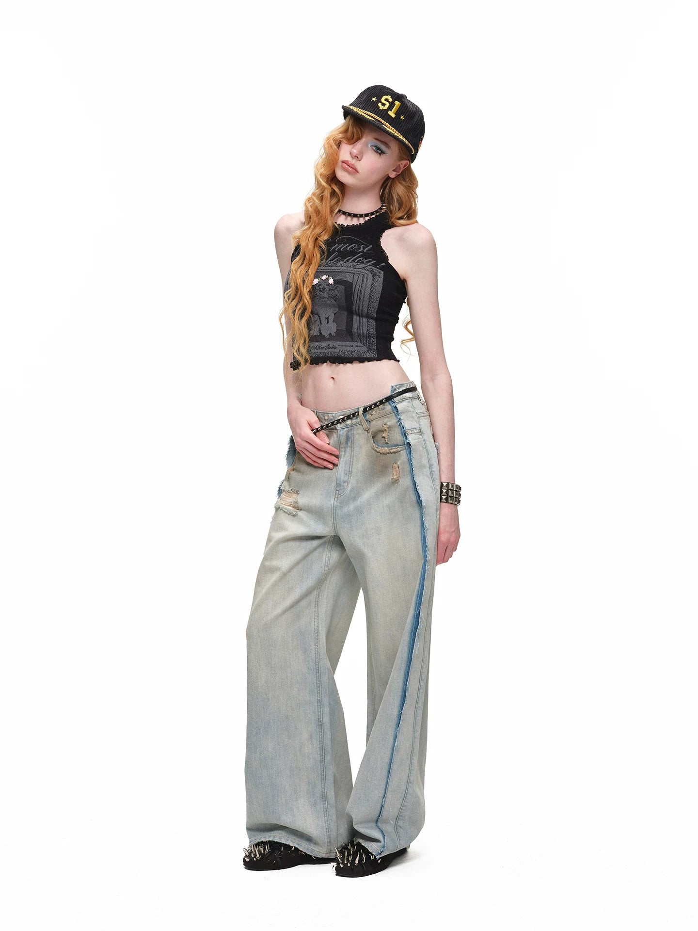 Vintage Mud-Wash Embroidered Barrel-Leg Jeans CHINASQUAD