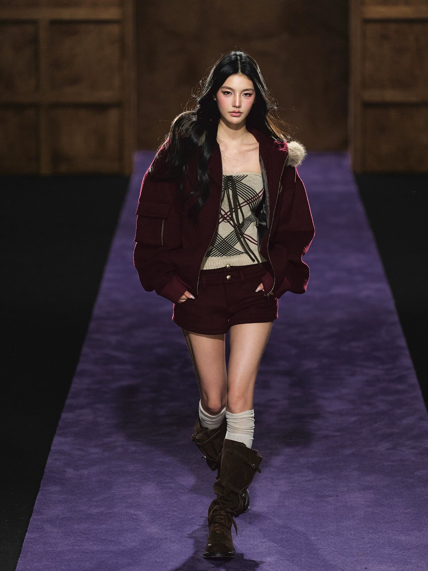 Wool-Blend Faux Fur Hooded Fleece Two-Piece Set