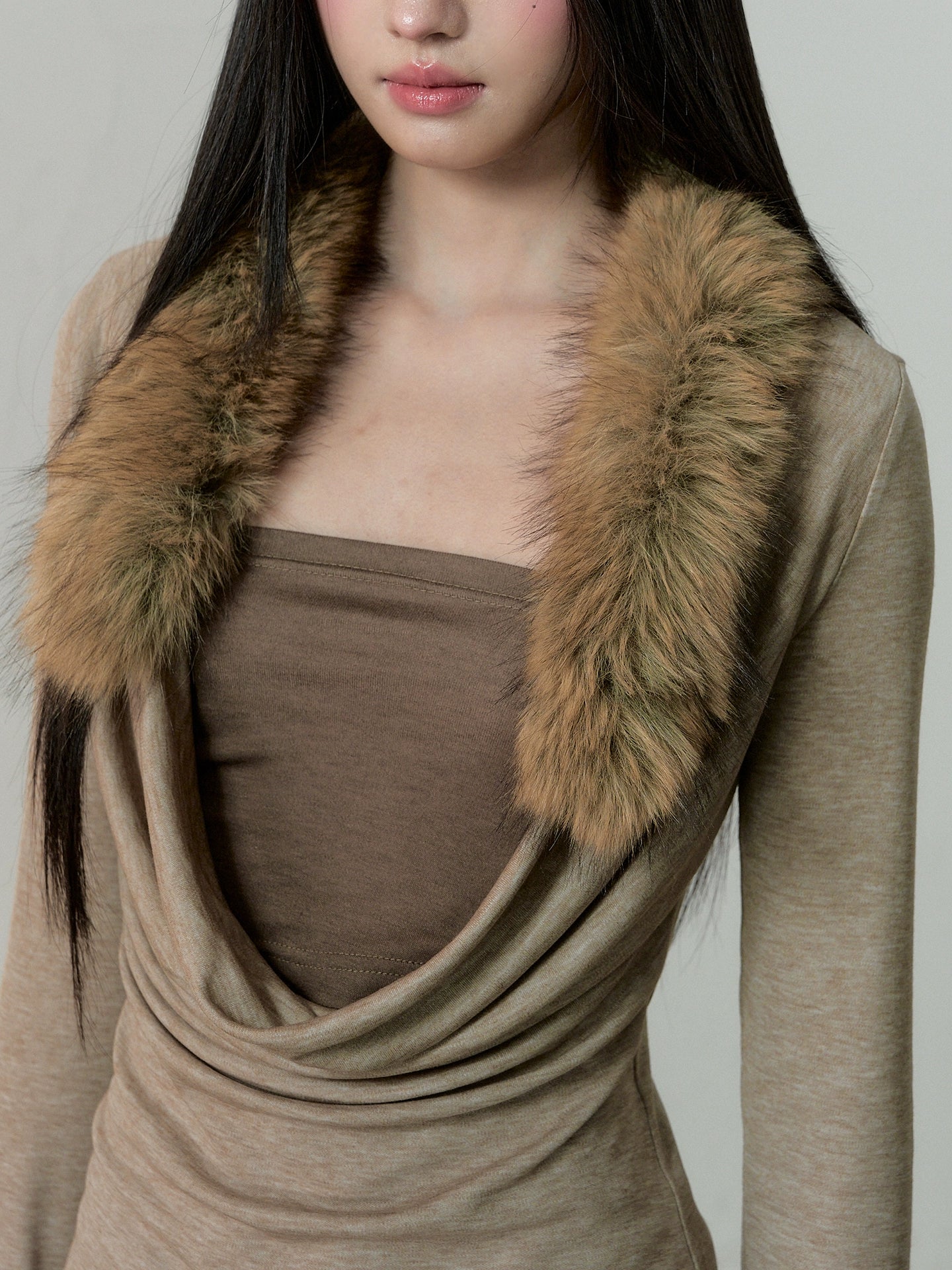 Two-Piece Draped-Collar Knit Crewneck