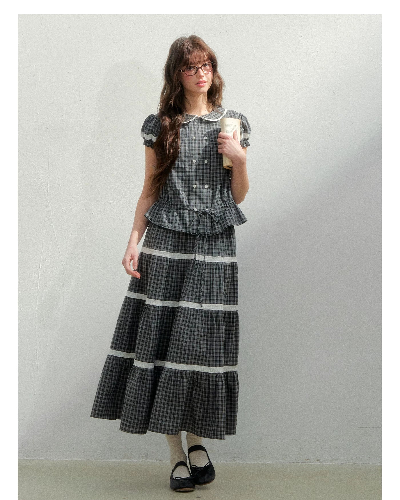 Vintage Plaid Floral Girl Two-Piece Set