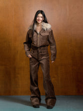 Suede High-waisted Folded Cuff Trousers - CHINASQUAD