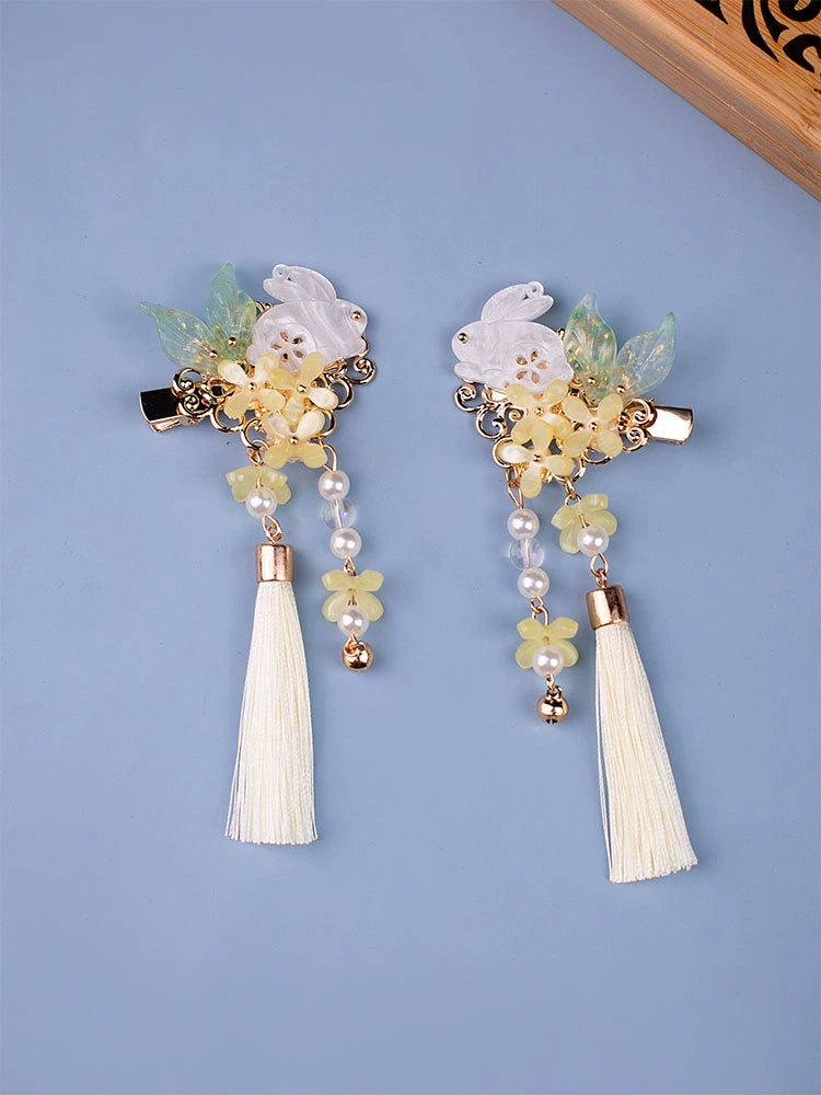 Jade Rabbit Tassels Hanfu Pearl Hair Clip - CHINASQUAD