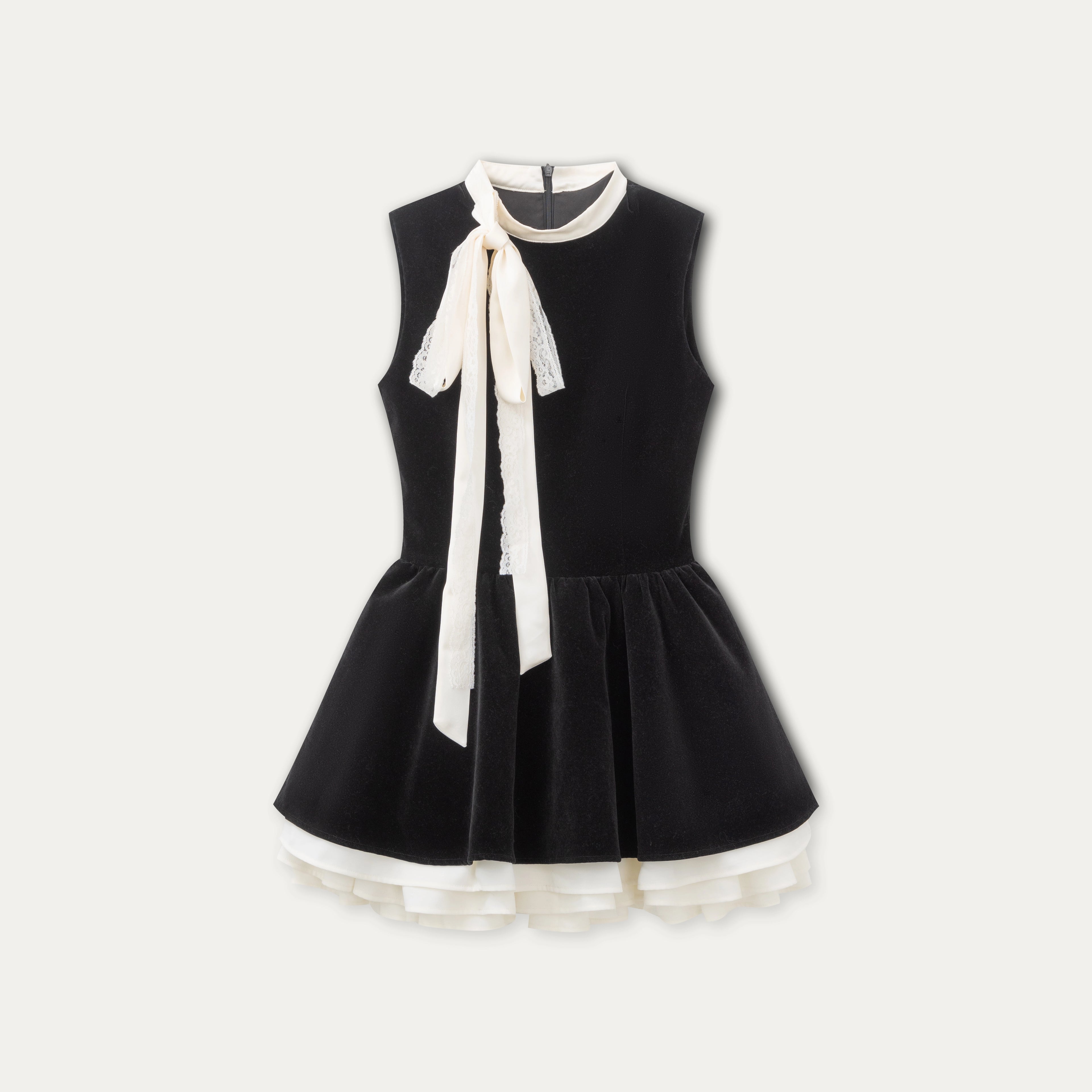 Piano-Key Bow Puff Mini Dress