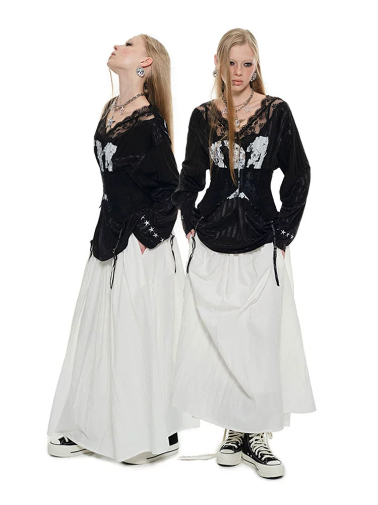 Black & White Strap Lace Corset Belt - CHINASQUAD