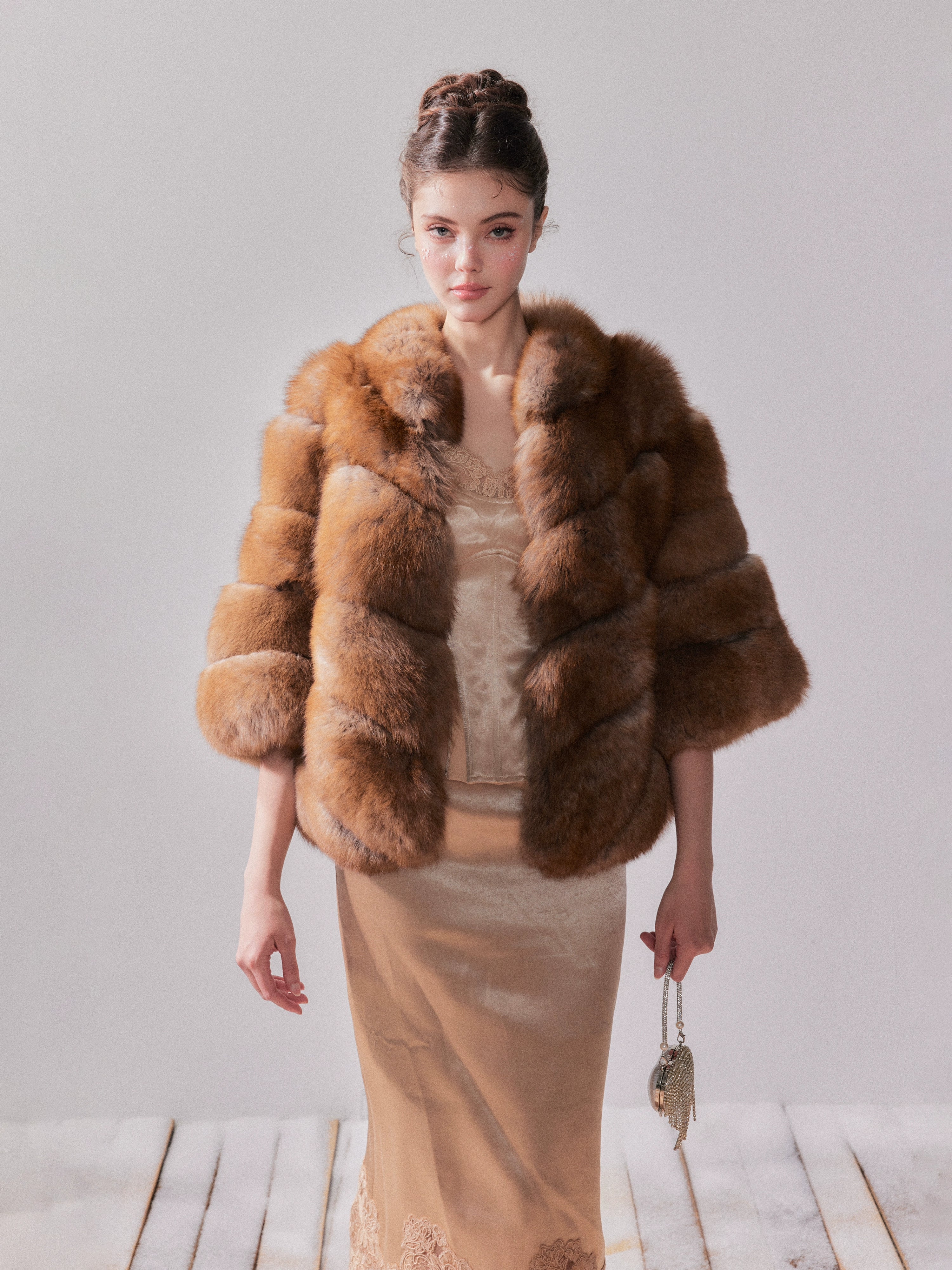 Gilded Amber Saga Fox Fur Short Coat