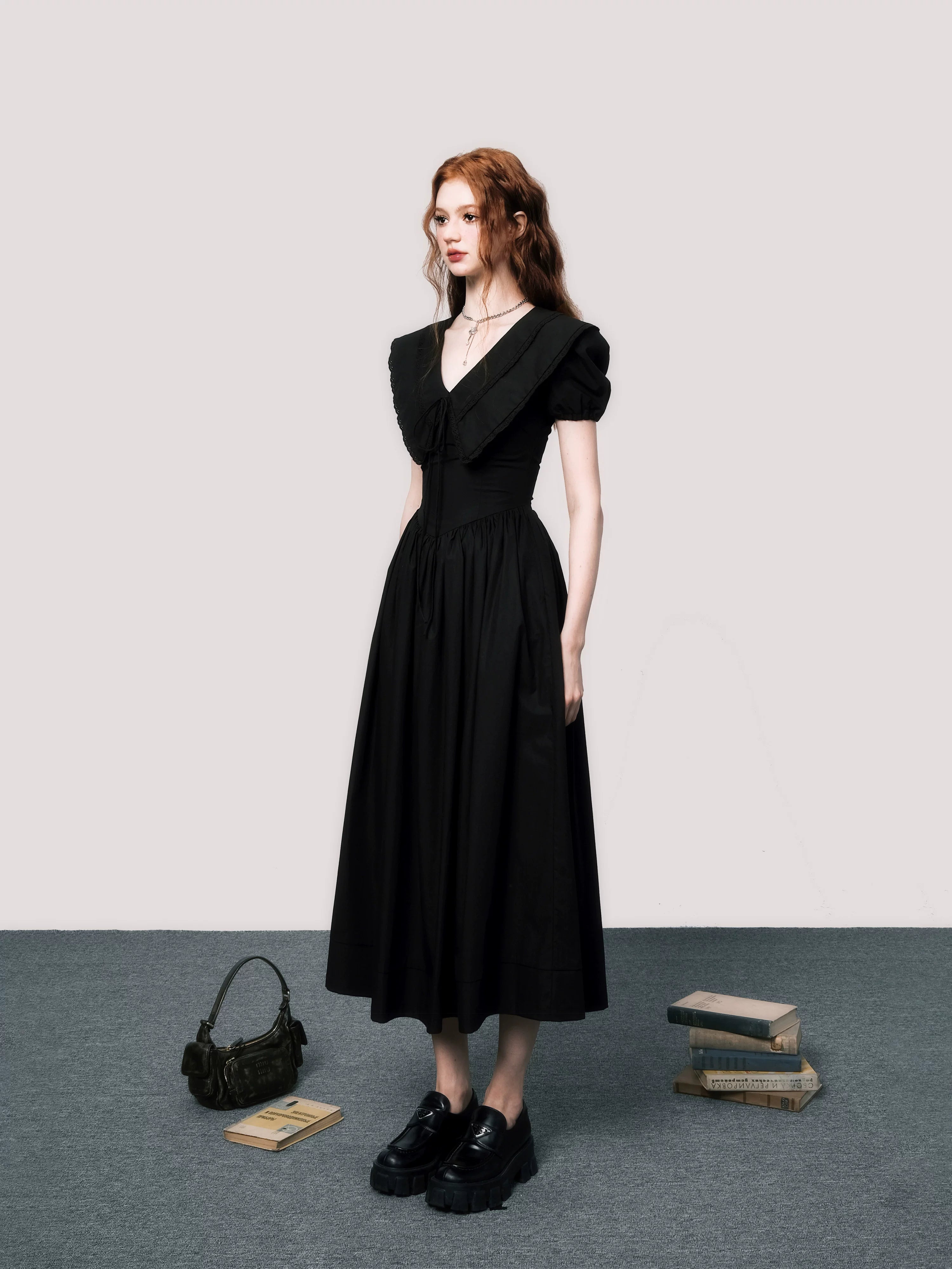 Puff-Sleeve Waist-Defined Maxi Dress