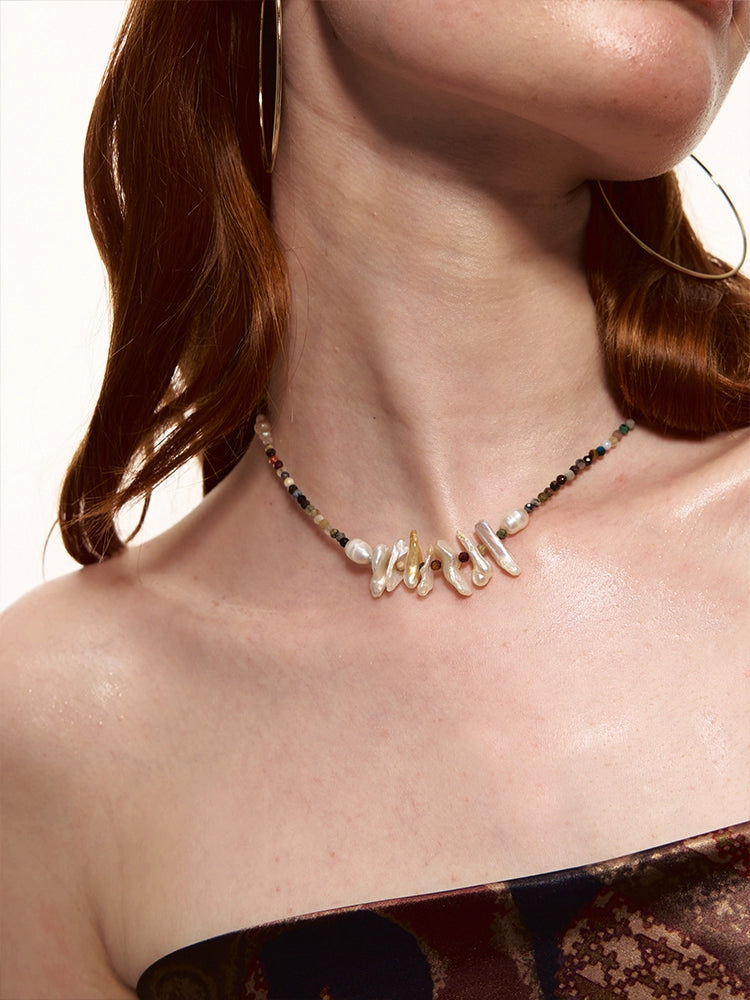Natural Stone Color Baroque Pearl Necklace - CHINASQUAD