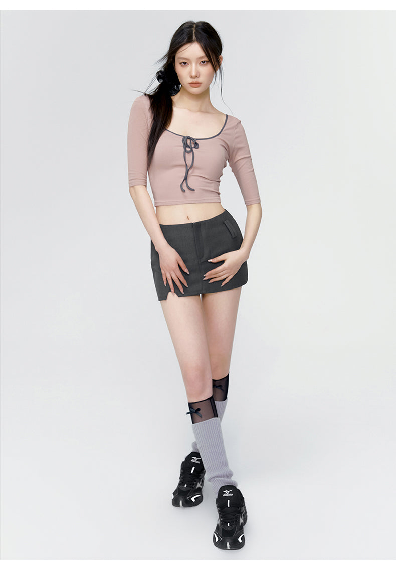 Pink & Blue Slim Round-neck Embroidered T-shirt - CHINASQUAD