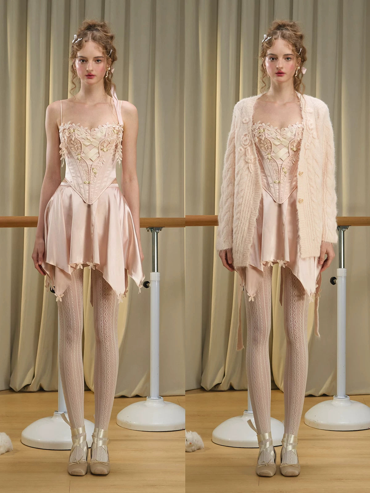 French Ballet Satin Corset Top & Skirt Set