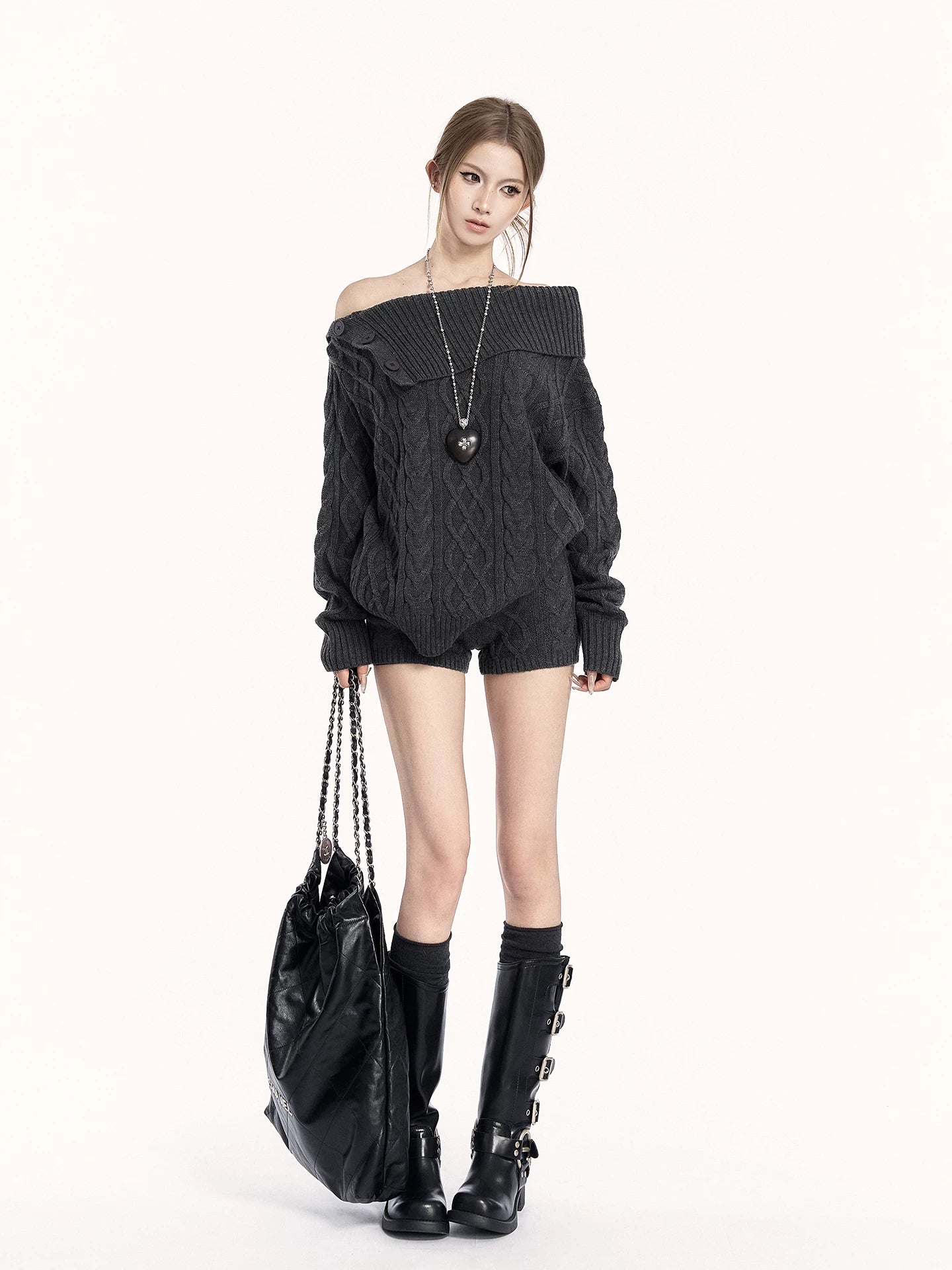 Knit Sweater & Shorts Two-Piece Set