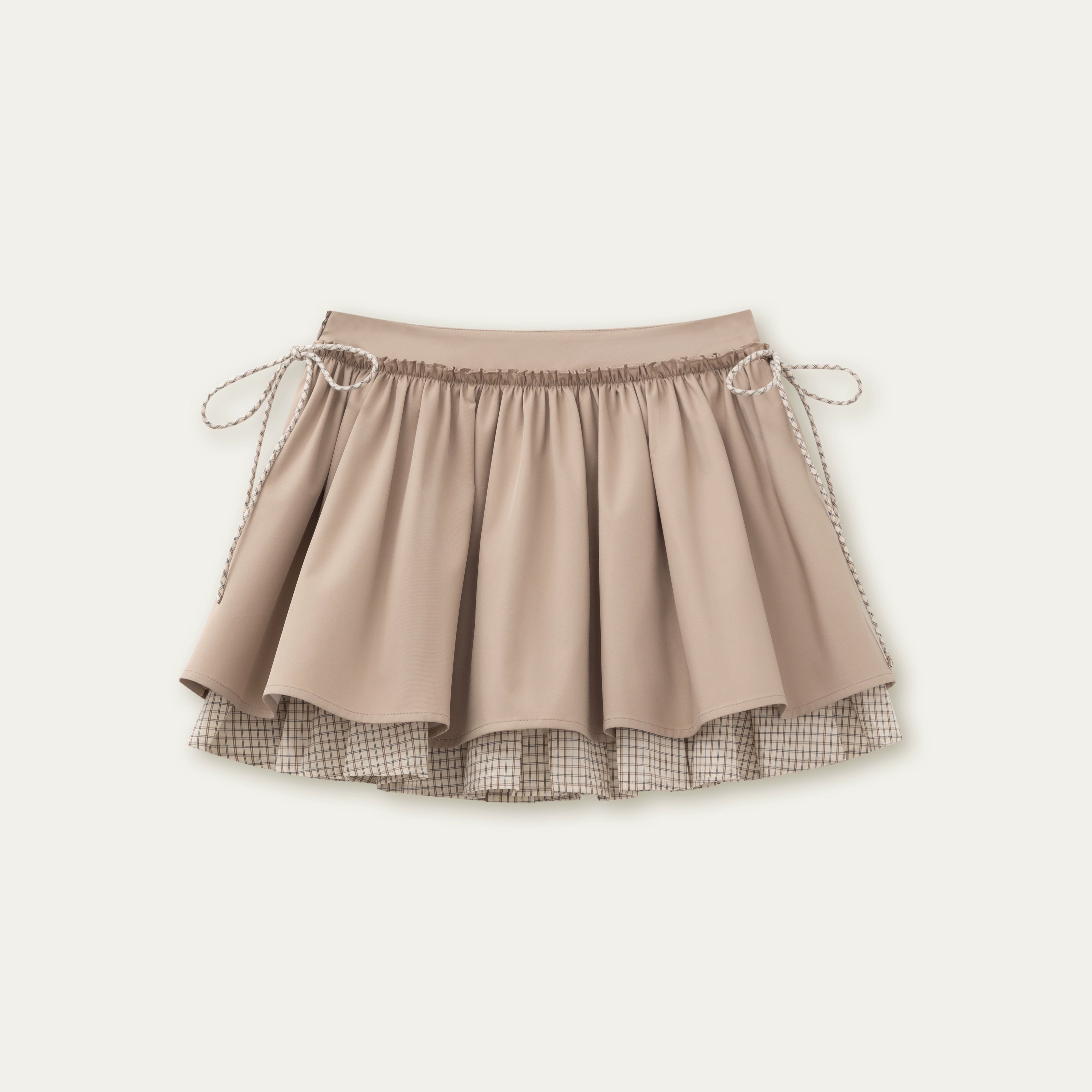 Retro Khaki Double-Layer Pleated Skirt