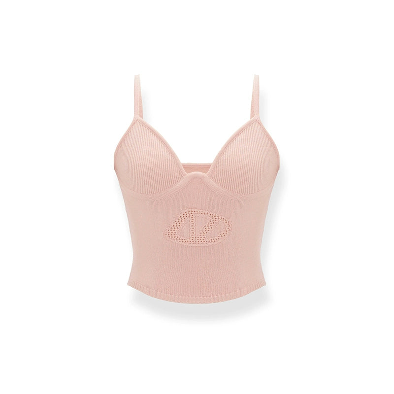 Pink & White Cutout Knitted Halter Top - CHINASQUAD