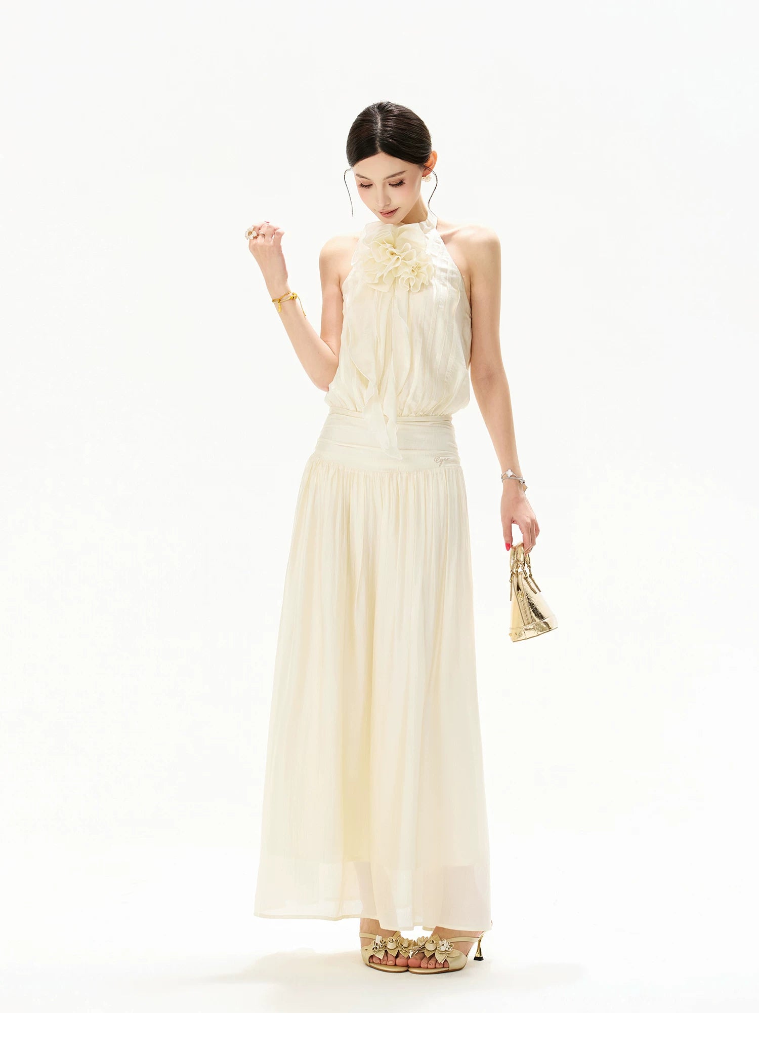 Floral Halterneck Draped Maxi Dress