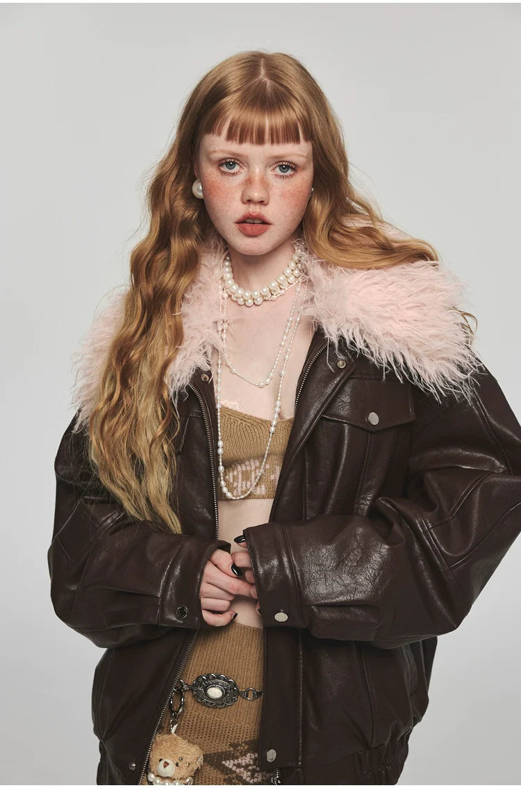 Removable Fur Collar Windproof Leather Jacket - CHINASQUAD