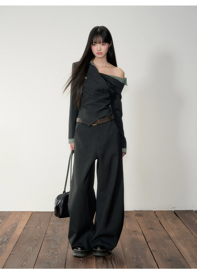 Asymmetric Shoulder Suit Blouse
