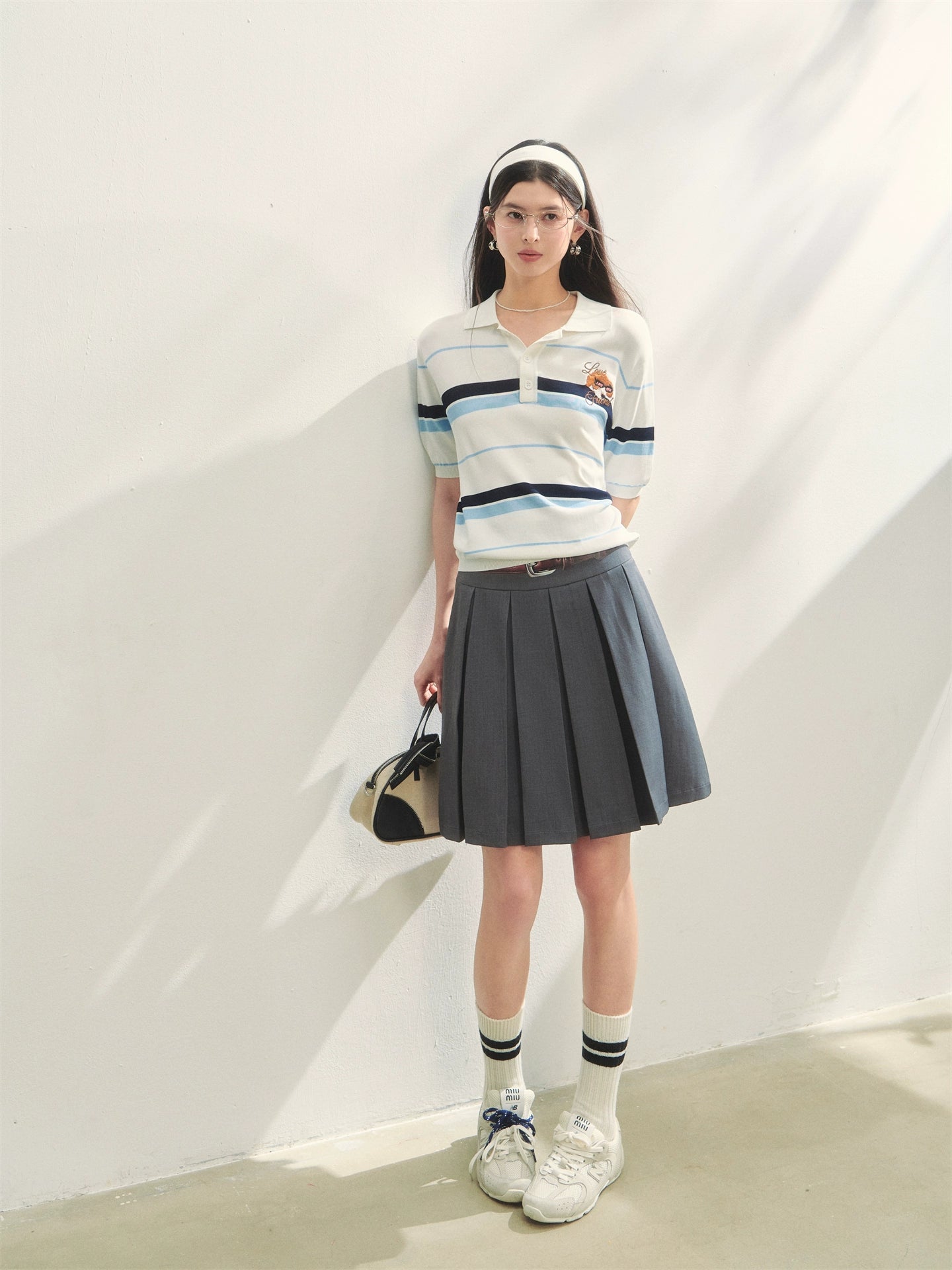 Fake Two-piece Printed Belted Pleated Skirt - CHINASQUAD
