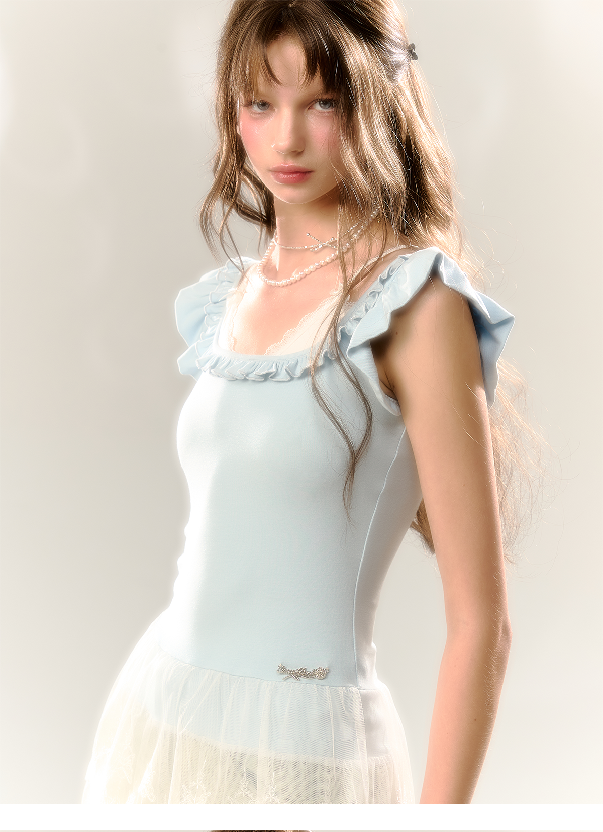 Blue & Pink Lace Trim T-shirt - CHINASQUAD