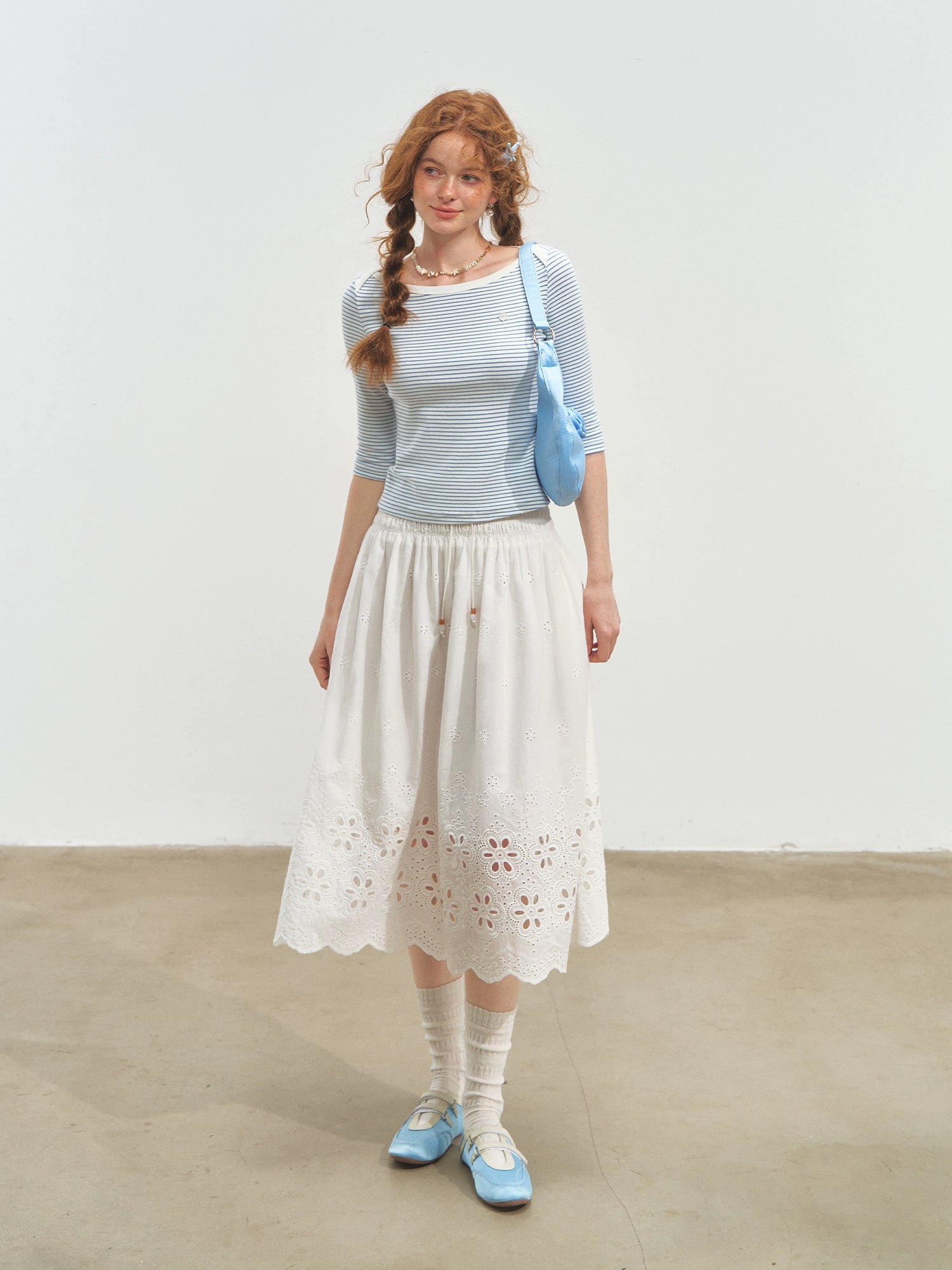 Envelope Neck Mid-sleeve Striped T-Shirt - CHINASQUAD