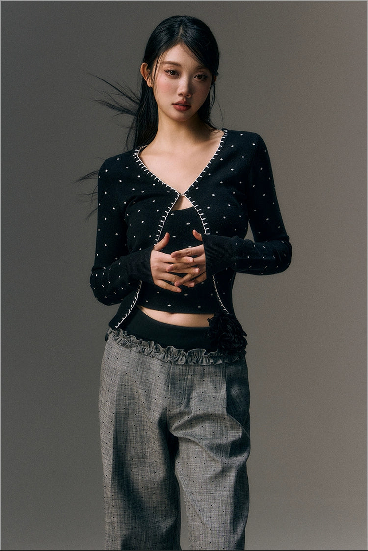 Black Polka Dot Printed 3-piece Set - CHINASQUAD