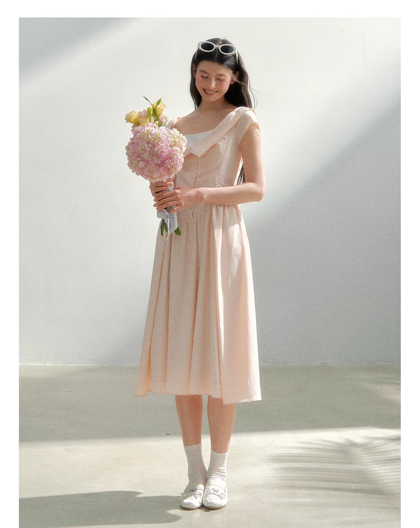 Pink Off-Shoulder Design Dress