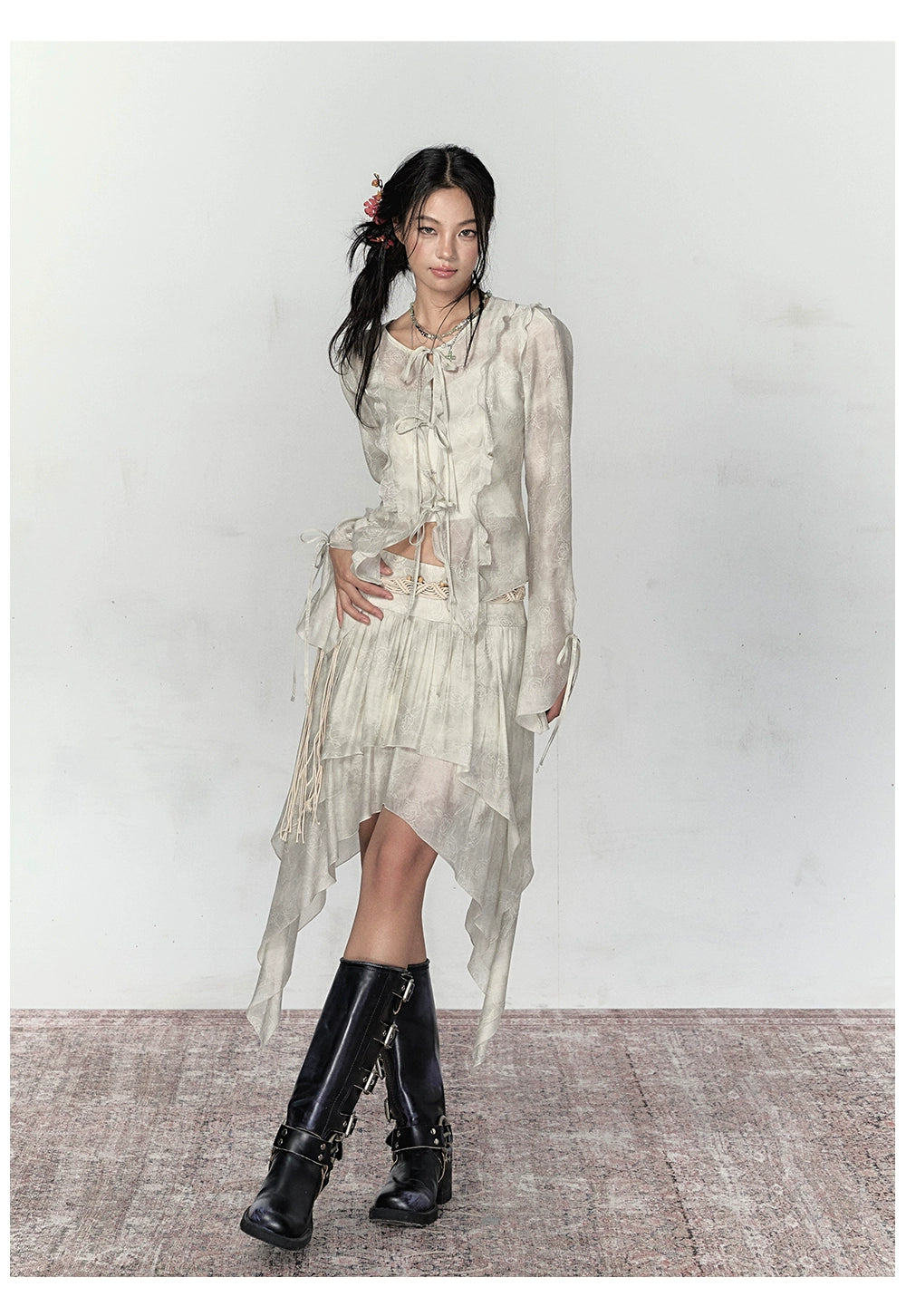 Ruffled Ombre Cardigan & Skirt Set - CHINASQUAD