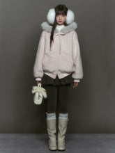 Pink Bow Tie Hooded Fur Baseball Jacket - CHINASQUAD