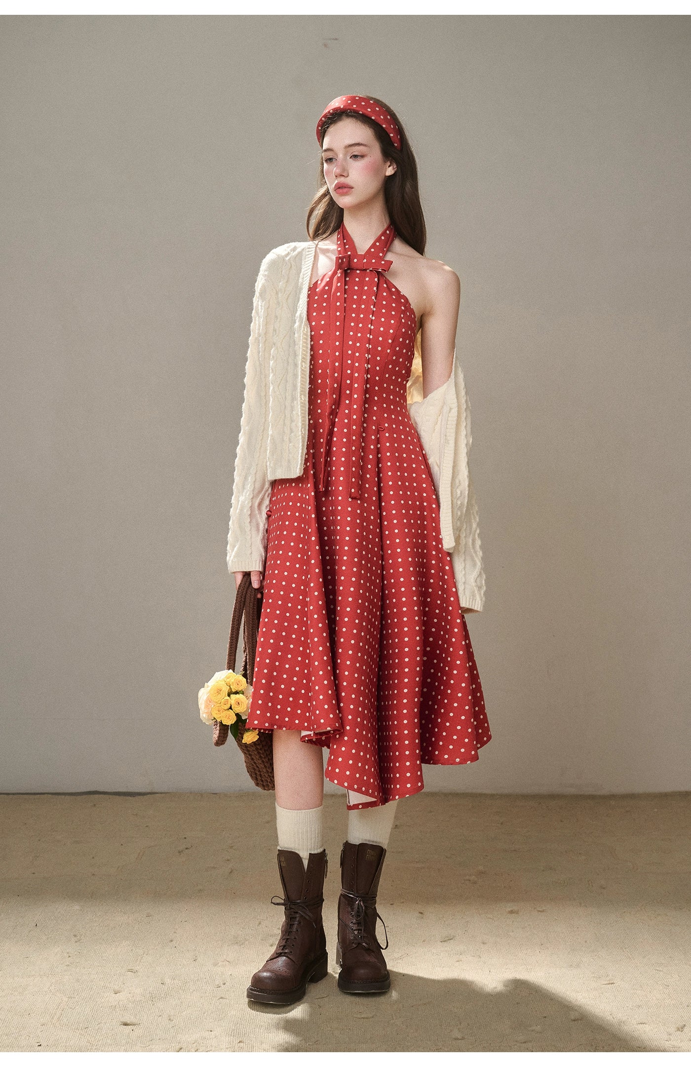 Berry Bordeaux Red Halter Dress - CHINASQUAD