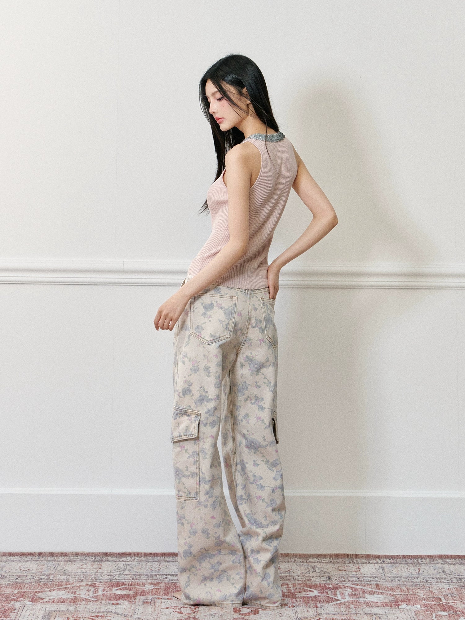 Floral Print Wide-Leg Cargo Pants - CHINASQUAD