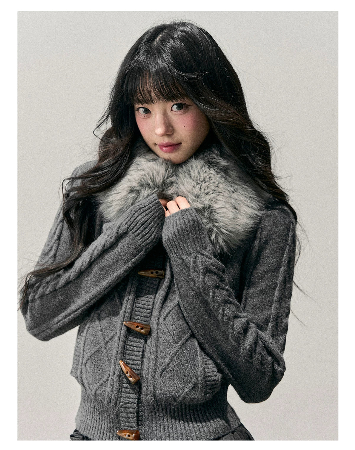 Cable Knit Toggle Cardigan Sweater