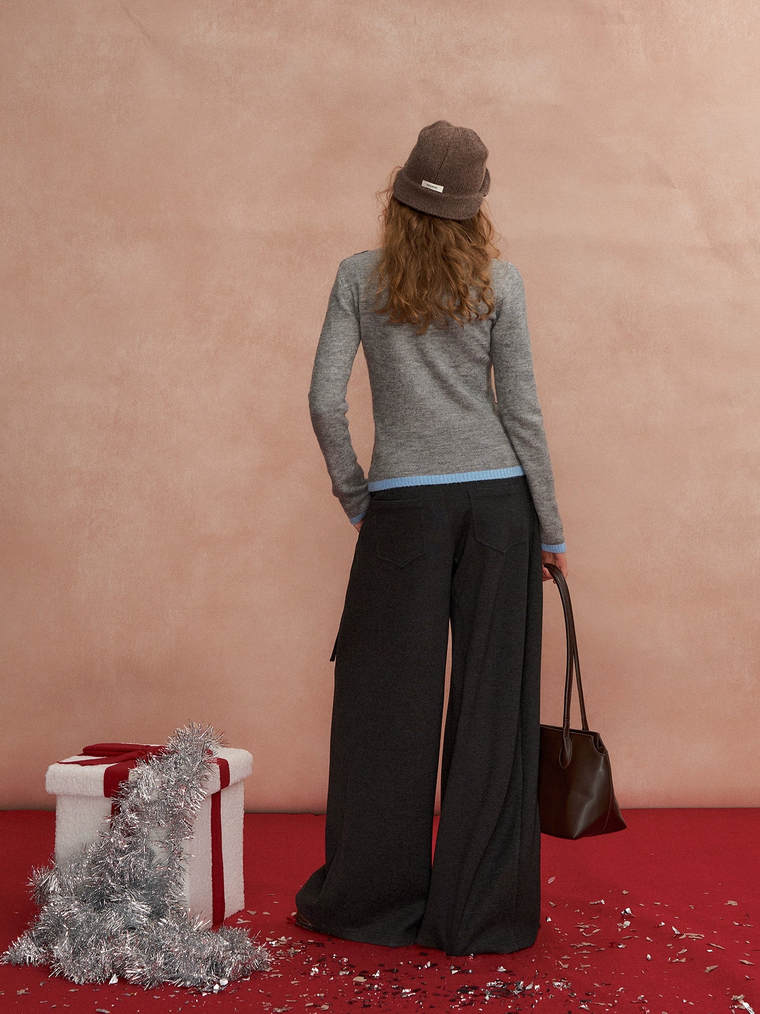 Pleated Bow Wool Blend Trousers