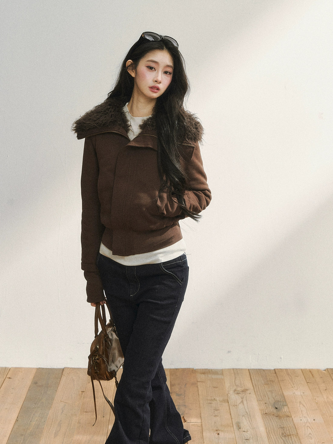 Faux Fur Collar Cropped Sweat Jacket