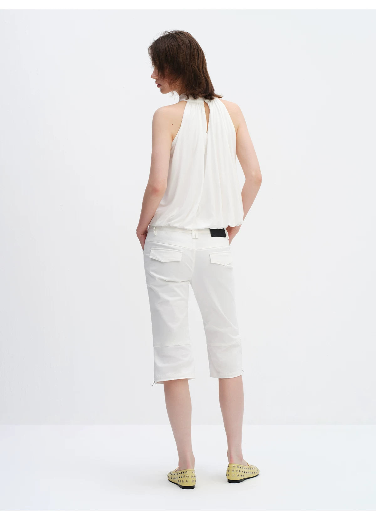 Lyocell Bubble Hem Halter Neck Blouse