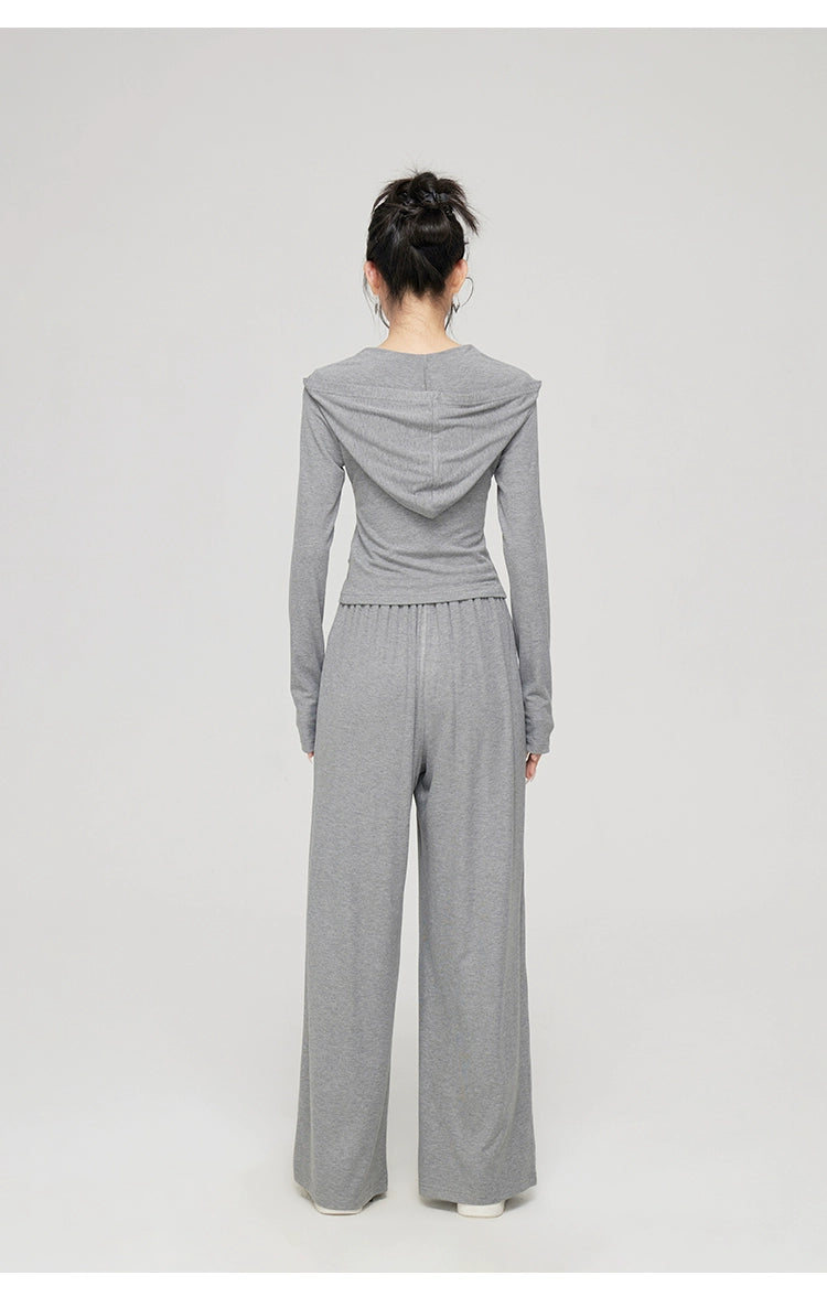 Black & Gray V-neck Hooded Cardigan & Pant Set - CHINASQUAD