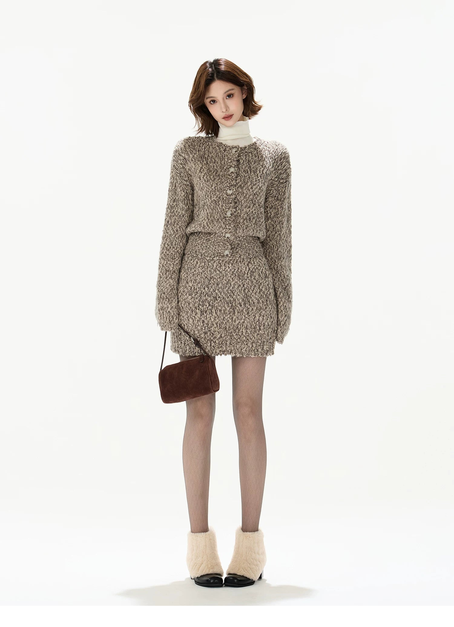 Wool Knit Cardigan & Mini Skirt Set