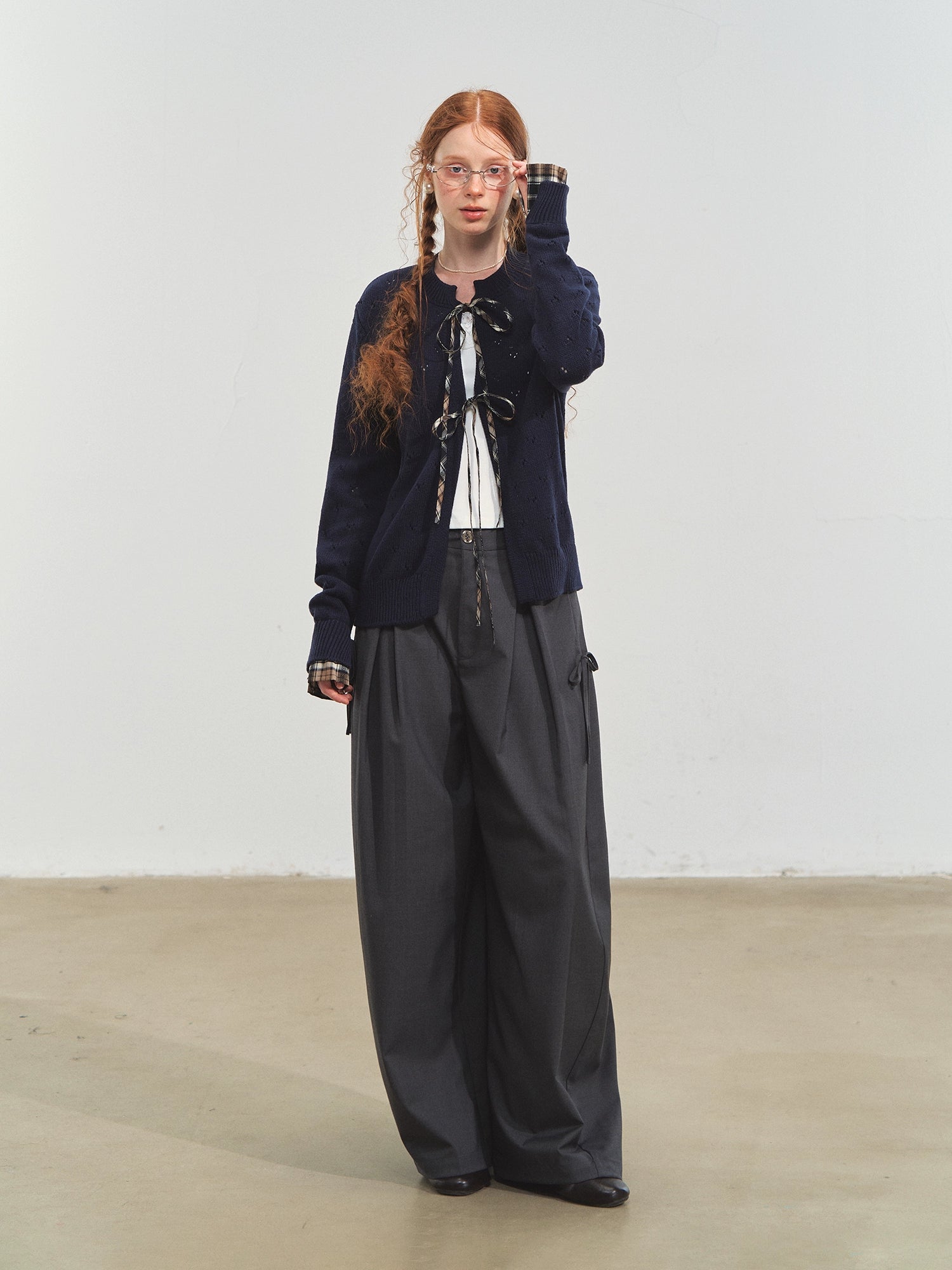 Vintage Plaid Tie-Front Cardigan - CHINASQUAD