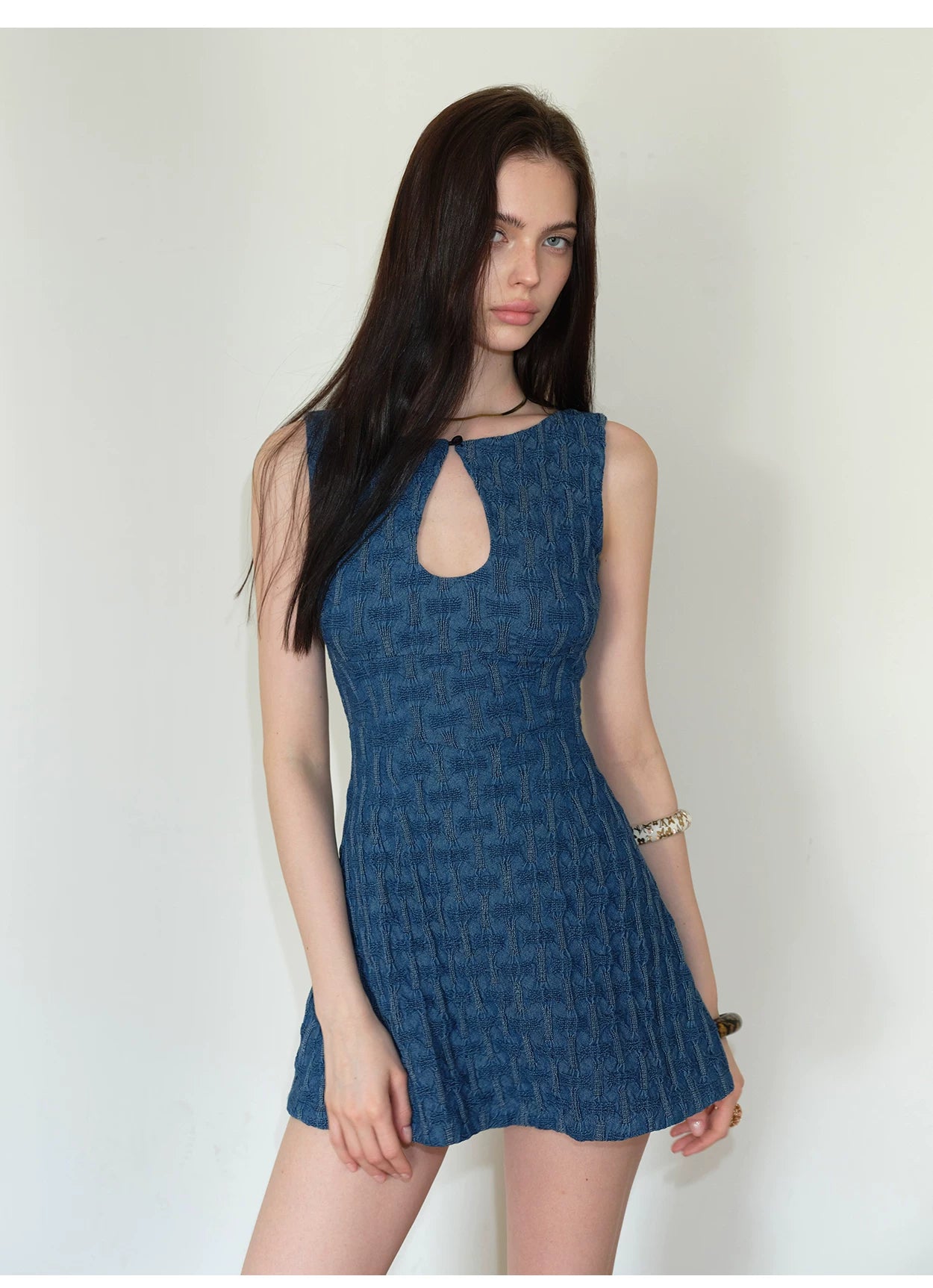 Textured Denim Teardrop Cut-Out Dress NeverMore