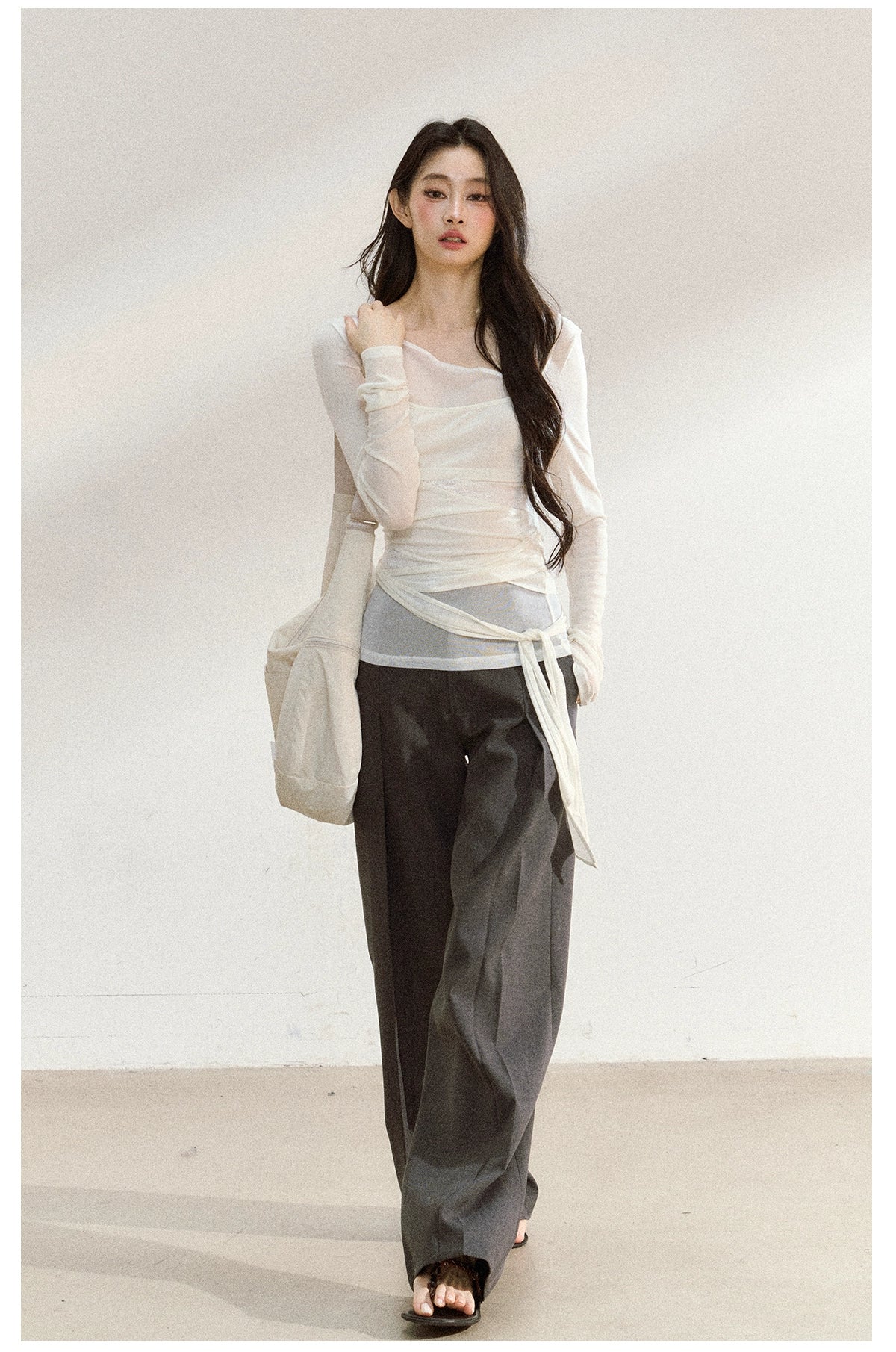 Layered Mesh-Knit Asymmetric Slim-Fit T-Shirt - CHINASQUAD