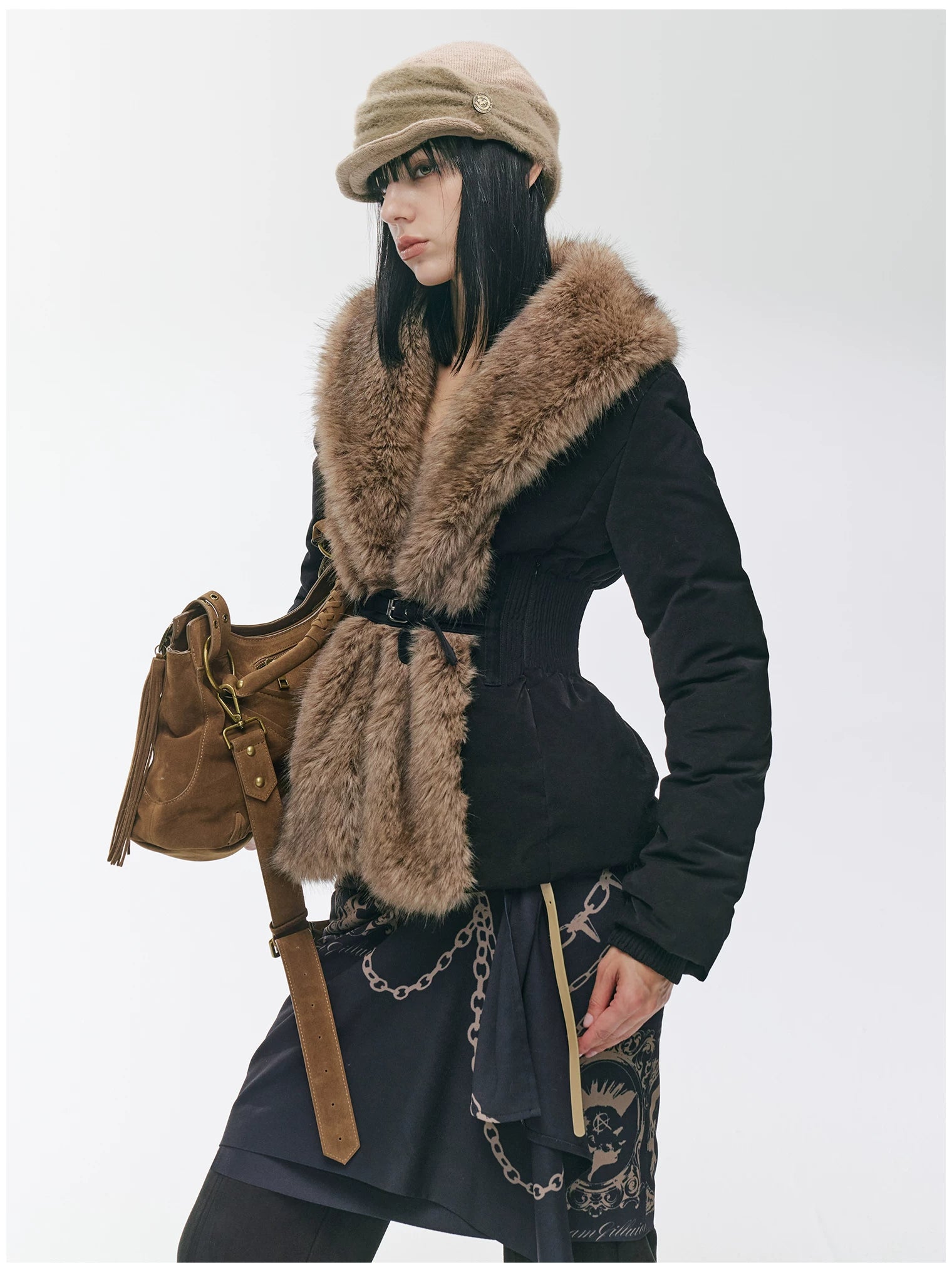 Vintage-Tech Distressed Fur-Panel Down Jacket